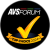 AVS Forum Top Choice 2024 badge featuring a checkmark and a ribbon design.