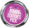 A circular badge featuring "Sound & Vision" and "Editor's Pick" in bold text, with a purple background and silver border.